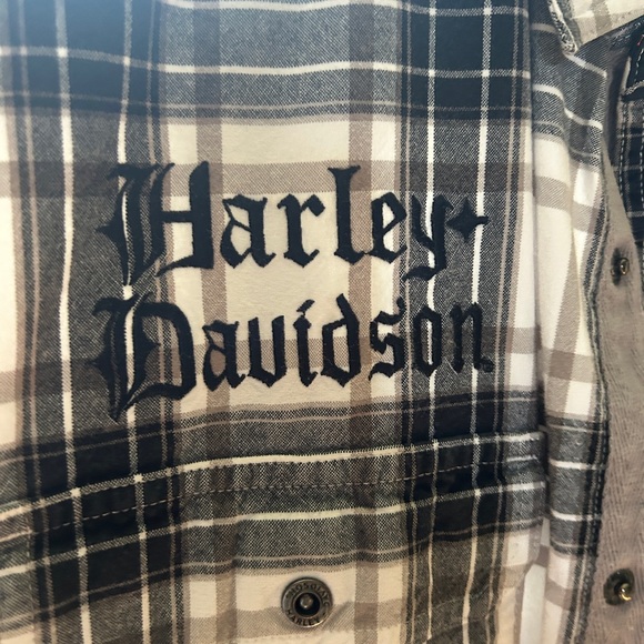 Harley-Davidson Men's Black and White Plaid Button Down Shirt - Picture 2 of 4